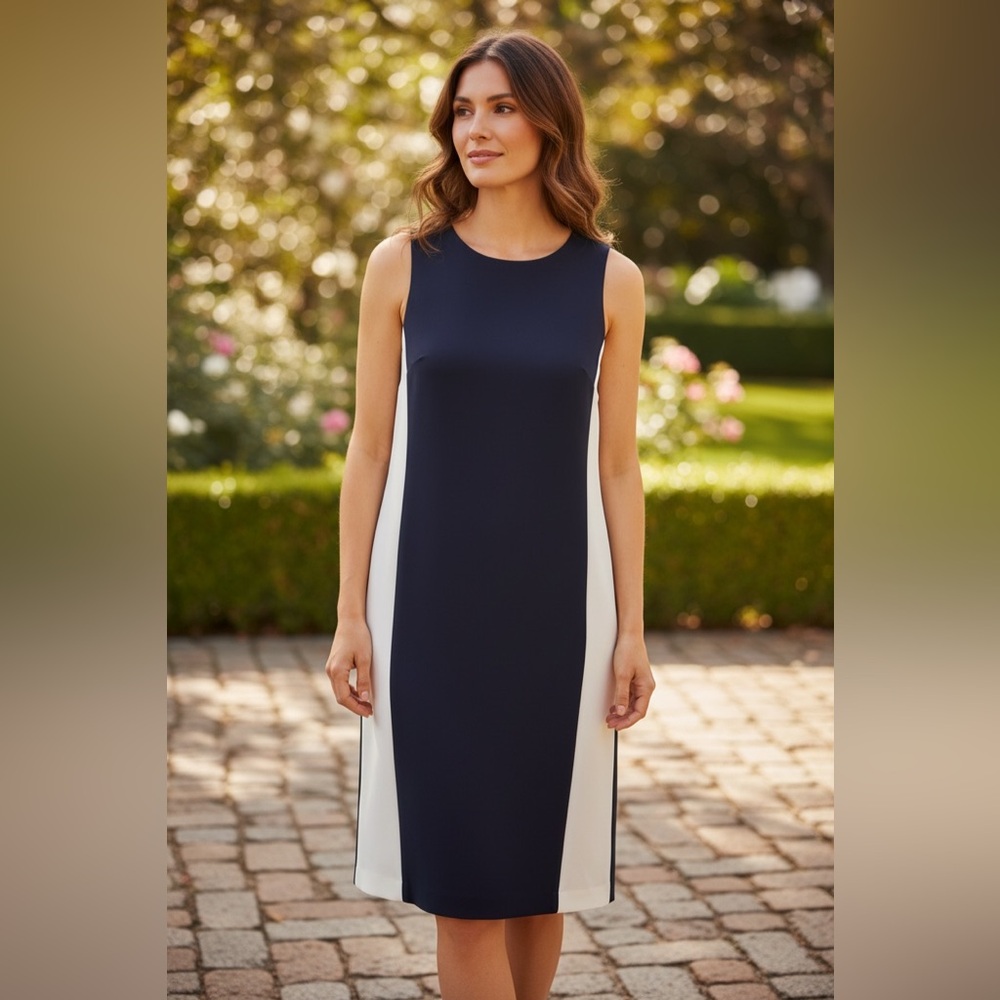 Lauren Ralph Lauren Navy and White Midi Dress Size 12